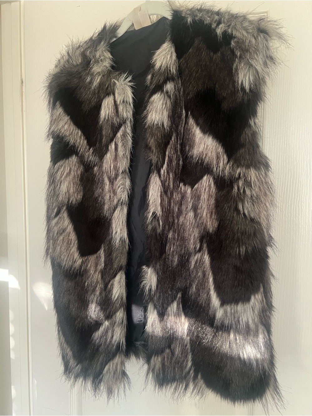 Faux Fur Vest - Black & Gray Plush Women's Vest